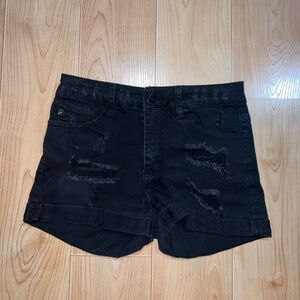 Black Distressed Denim Shorts
